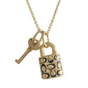 AUTH NEW Coach Goldtone Quilted Padlock & Key Pendant Necklace w/tag & Dust Bag